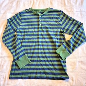 Mini Boden boys size 11-12 years green & blue long sleeve stripe shirt 3 buttons